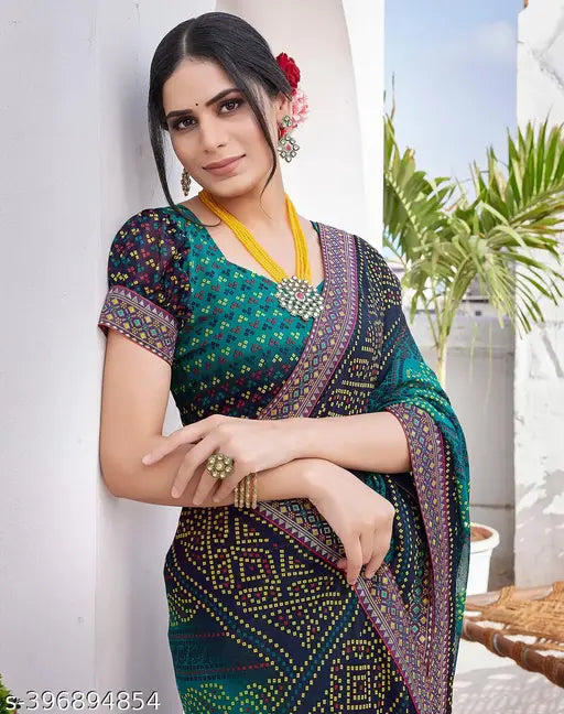 Woman in georgette saree and blouse
