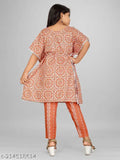 Orange rayon kaftan & trousers set (1 pk) for girls, festive printed design, Indian ethnic wear