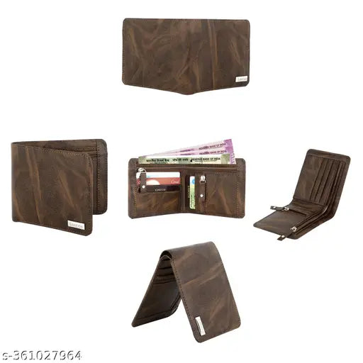 Trendy faux leather wallet, solid pattern, 2 compartments. Brown leatherette accessory for everyday use, made in India
