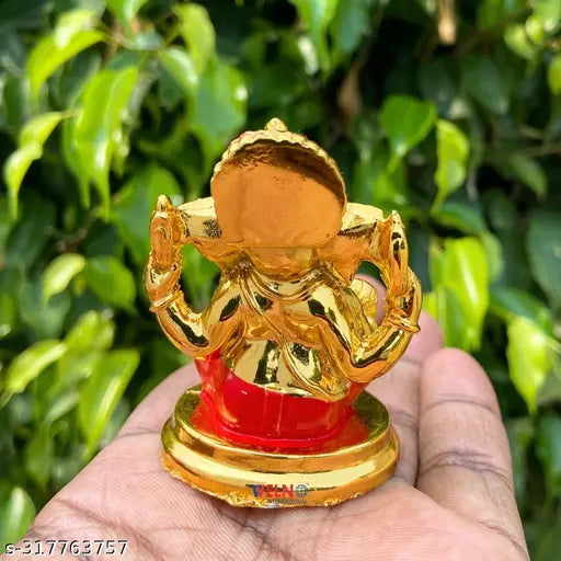 Golden finish Ganesha with red dhoti (6cm), hand-painted Indian religious idol for car dashboards