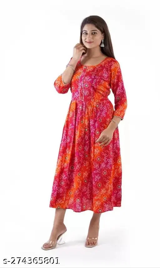Rayon A-Line Maternity Kurti/Anarkali Dress with Zipper, printed combo, three-quarter sleeves, ideal for pre/post pregnancy