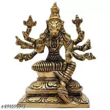 Varahi Amman figure, golden, seated posture, four arms, intricate detailing