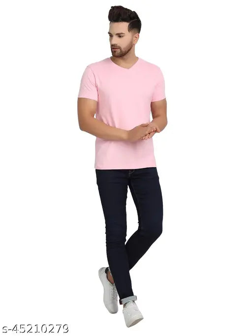 Golden Yellow, Cyan Blue, Baby Pink Men's V-Neck Cotton T-Shirts (Pack of 3) - Comfortable casual wear, suitable for work from home or lounge