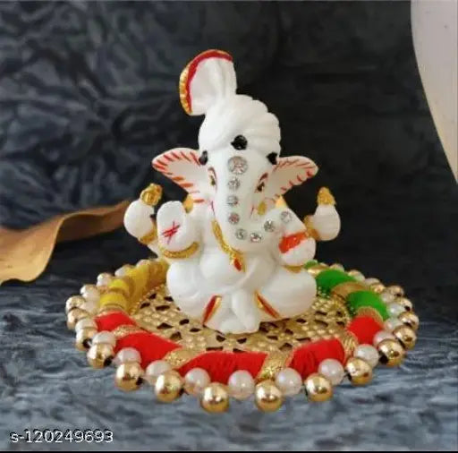 Red Kangan Assan Decorative Showpiece - 12 cm Polyresin Gold Ganesha statue for home decoration, 90cm Paper Mache multicolor handmade elephant figurine for living room or office, ideal gift for weddings, anniversaries, festivals, and special occasions. Indian origin