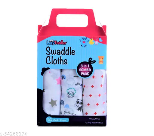 Organic red & pink Lazytoddler muslin swaddle set (3 pieces), premium cotton for newborns to 12 months, multipurpose use