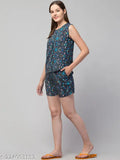Aradhya stylish crepe nightsuit set, printed net tank top and shorts for women, XS-XL sizes available