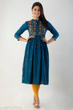 Newly arrived embroidered rayon kurta, long length, yellow trim