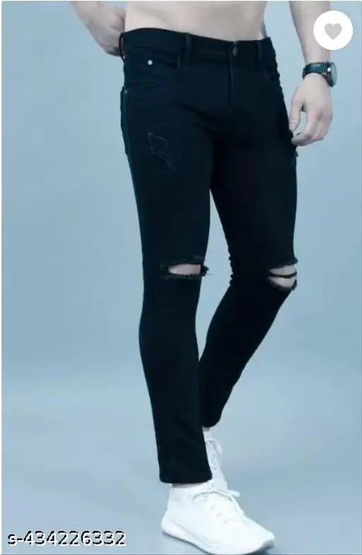 Mens black slim fit denim jeans, solid pattern, comfortable fit for men (size 28/30/32/34), India origin