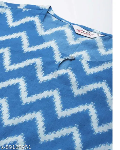 Women's blue pure cotton printed nightsuit with keyhole neck and three-quarter sleeves, made from viscose rayon. Available in S, M, L, XL, XXL sizes