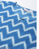 Women's blue pure cotton printed nightsuit with keyhole neck and three-quarter sleeves, made from viscose rayon. Available in S, M, L, XL, XXL sizes