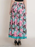 Multicolor polycrepe tropical floral printed maxi skirt for women, featuring elastic and drawstring waist adjustment, home washable