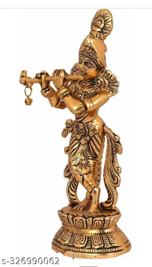 Metal Krishna Idol, 6cm x 22cm x 10cm, Indian artisanal decorative piece