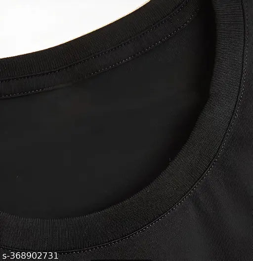 Black polyester men's t-shirt, latest design with printed net pattern, perfect for regular use, made in India (M: 39in x 16in, L: 41in x 17in, XL: 43in x 18in)