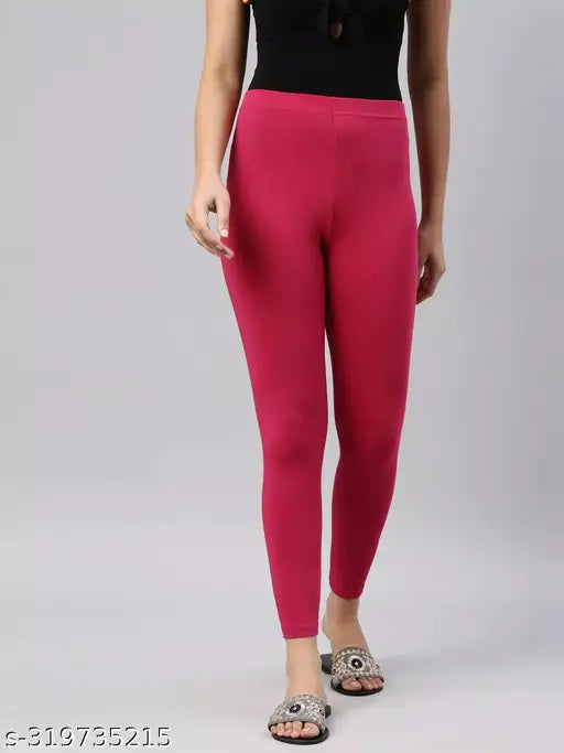 Cotton Lycra solid leggings, LYCRA 4WAY stretchable one size for all comfortable fitness wear. Available in sizes: 30 (30-32-40), 32 (34-36-40), 34 (36-36-40). Made in India