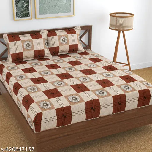New trending elastic cotton double bedsheet, geometric print, 310 thread count, ideal for summer - vibrant home addition
