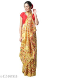 Yellow and red georgette sari with blouse piece