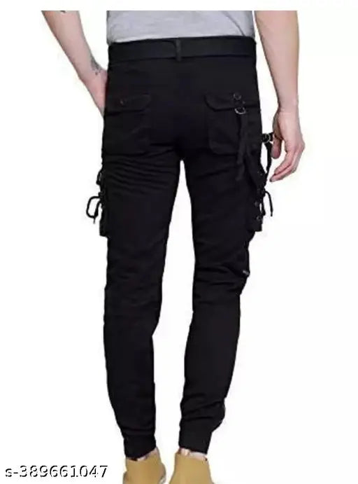 Black cotton blend cargo jeans from Flaying Men RFUF for men's fashion, size 28/30/32/34, solid style on display rack