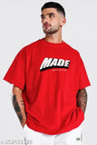 Red cotton blend round short sleeve LEOTUDE men's placement print t-shirt with "Just Roar!!", casual wear for any occasion. Made in India