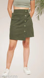 WineRed cotton solid olive skirt with button for women, XS-L sizes available on a mannequin