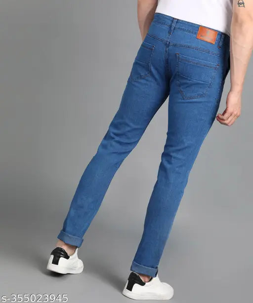 Light blue denim jeans for men, solid stretch fit by Supernova Inc