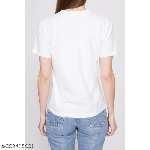 Black flower & alphabet design women's half sleeves printed t-shirt, polyester fabric with short sleeves, size S (32in bust, 23in length)