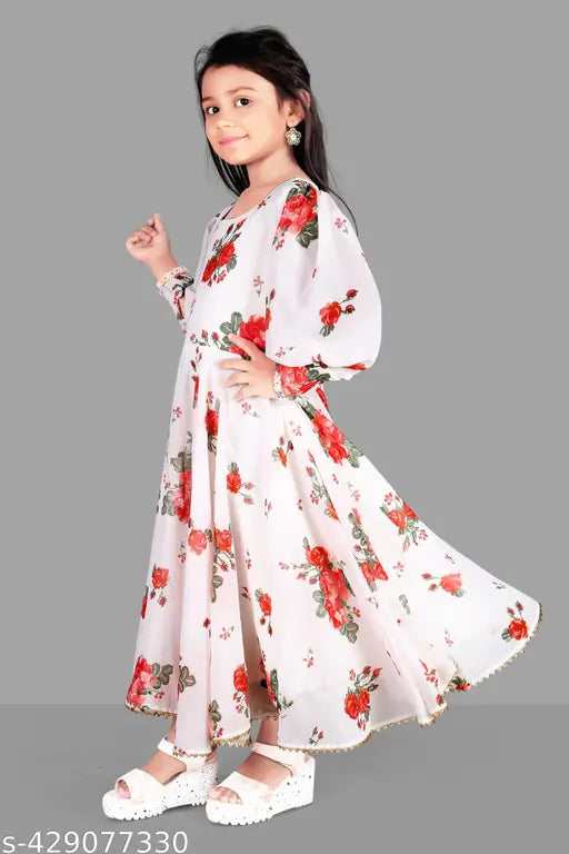 Colorful floral patterned girls dress, 3m length for age 4-6, casual fit, VR101 collection, trendy children's wear, party outfit