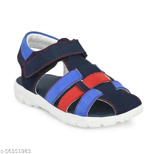 A blue, red, and black sandal with a Velcro closure