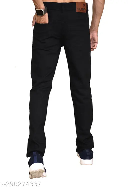 Black cotton denim skinny fit jeans, size 28/30/32. Sleek and versatile black denim for men's fashionable everyday wear or special occasions