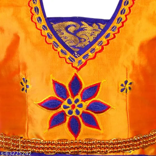 Embellished Chanderi Silk Senpaga Pattu Lehenga for Girls, South Indian ethnic wear with embroidered top and short sleeves