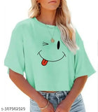 Cotton blend printed retro t-shirt for women, comfy short sleeves, size S from India