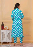 Blue Leheriya Printed Rayon Anarkali Kurta with Palazzo Set, three-quarter sleeves, vibrant design, for women's ethnic wear and festive occasions