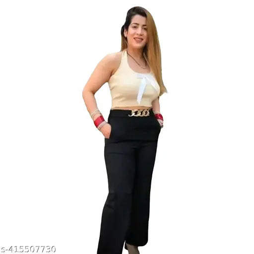 Viscose rayon women's trouser pant, solid net design, side pockets, stretchable, XS-XL sizes, India origin