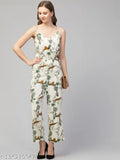 Virgo Moda women's sleeveless spegety neck printed jumpsuit in polyester, Indian-origin