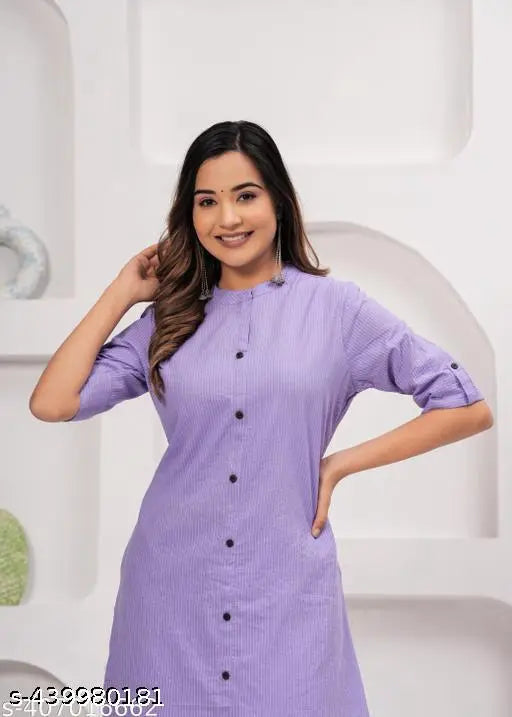Women's solid cotton katha kurta and palazzos co-ords set, three-quarter sleeves Indian traditional wear for women