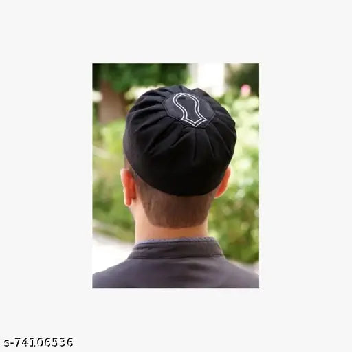 Black cotton skull cap, solid prayer cap from India