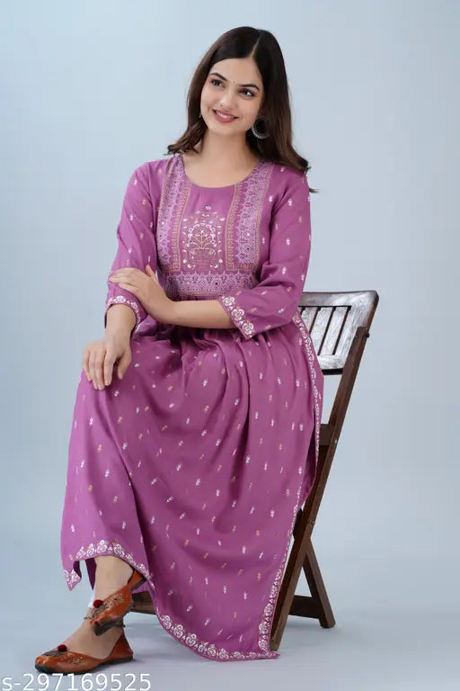 Rayon printed naira cut kurti Avi - Three-quarter sleeves, Indian women's fashion, rayon fabric