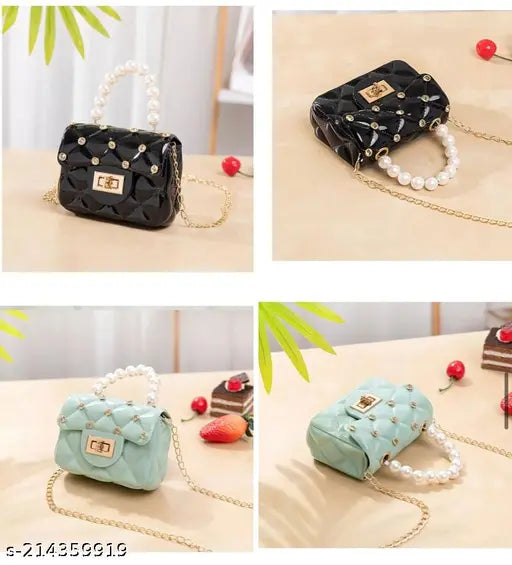 Black, silicone, side shoulder crossbody sling bag, pearl embellishments