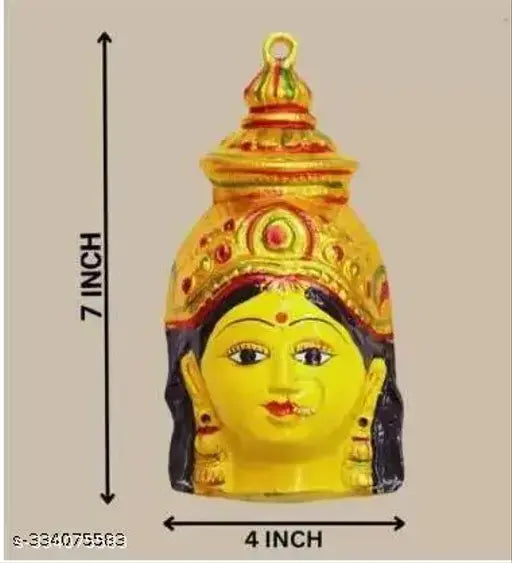 Metal Yellow Lakshmi Amman face, versatile god idol for Varalakshmi Pooja decor, exudes grace and blessings. (10cm, multicolor)