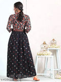 Trendy, new, stylish, anarkali kurti, rayon, black floral print, women's party wear, girls', casual festival ethnic