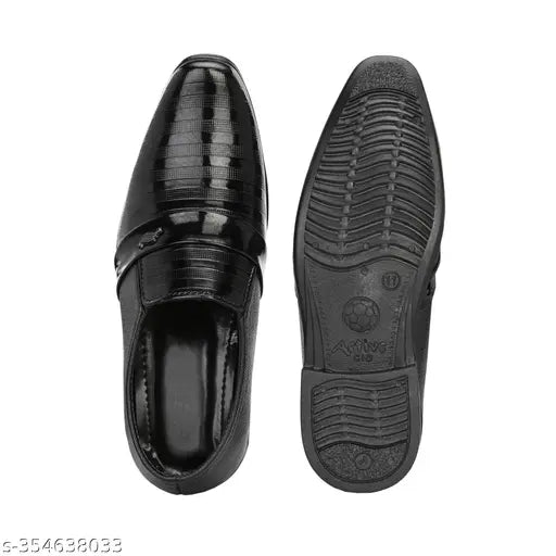Black leather formal shoes with black soles