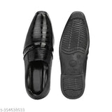 Black leather formal shoes with black soles