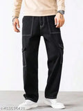 Black cotton men's baggy jean with six pockets