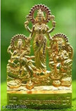 Golden metal Ganesh-Laxmi-Saraswati idol showpiece for Diwali, Indian decorative art