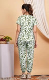 Women's printed cotton blend track suit night suit, ankle-length bottom with pockets and elasticated waist belt, suitable for parties, home, travel, gym, workout, or jogging. Made in India