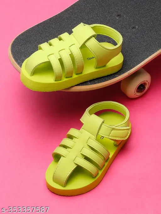 Neon green strappy sandals by ONYC for unisex