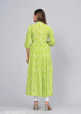 Green Rayon Printed Gaither Anarkali Kurti Pum Pom set with dupatta, three-quarter sleeves, various sizes available