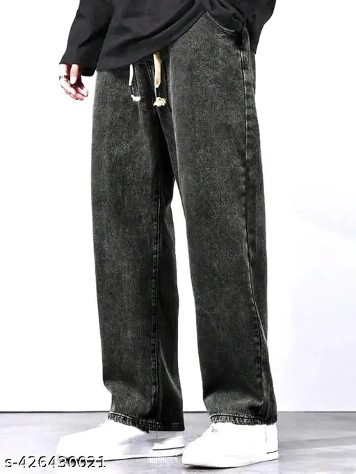 Black denim oversized baggy, ideal for casual fashion (size 34, 36; waist 28in, length 40in, hip 35in). Made in India