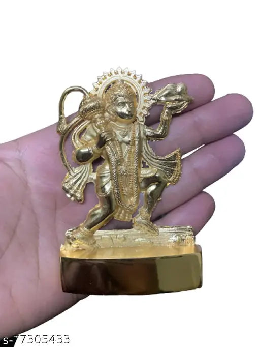 Golden brass 11cm Hanuman ji idol for Vastu Puja, decorative showpiece - Lucky, courage-boosting Hindu deity figurine