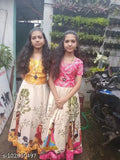 Silk blend Madhubani print kids lahengha choli for 9-12 months, traditional Indian clothing with three-quarter sleeves on display