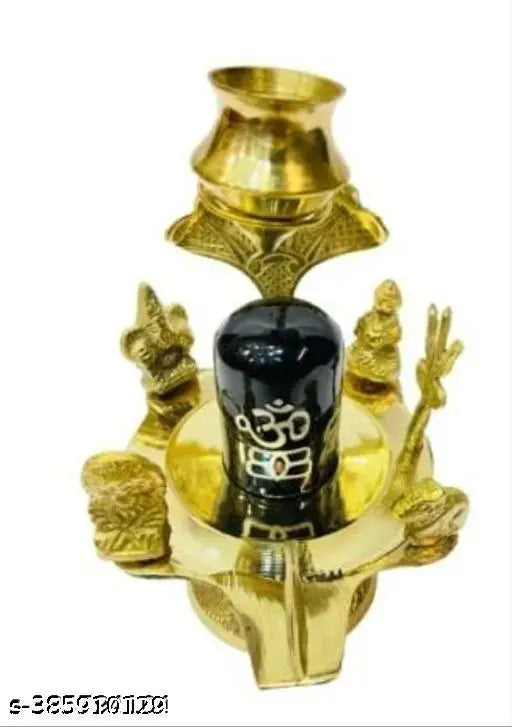 Black brass Shiva Parivar Shivalinga set with Trishul and Nag, decorative temple item for home worship
